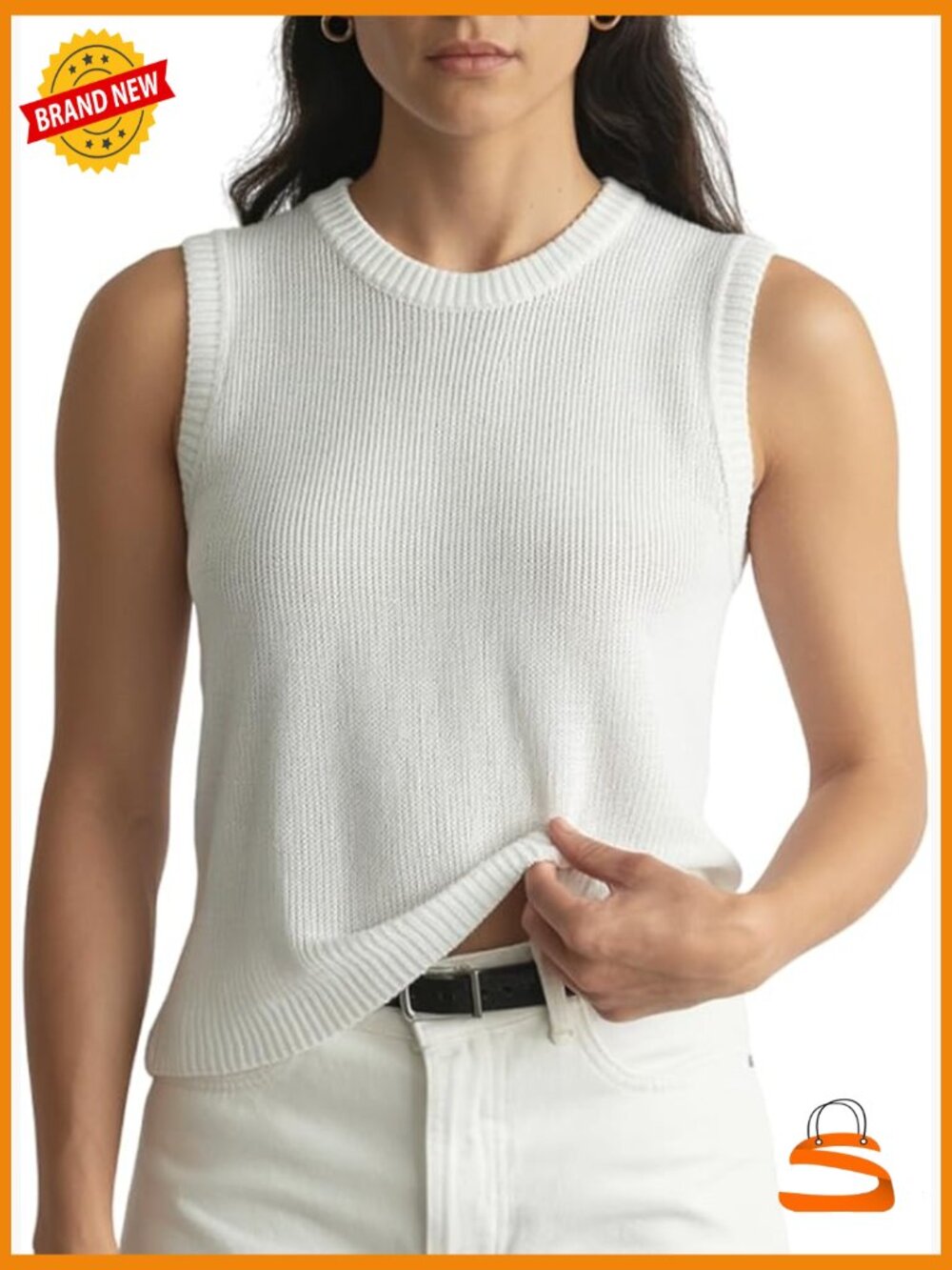 Sleeveless Sweater Vest Crew Neck Ribbed Knit Lightweight Pullover Casual Loose